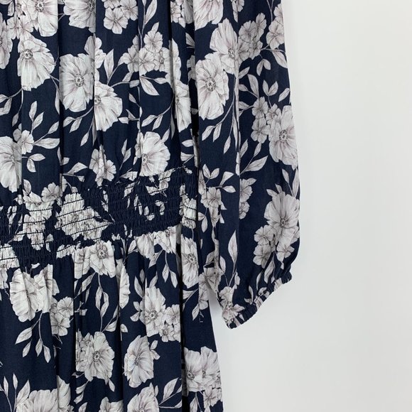 Intermix‎ Size P (XS) Emily Off Shoulder Dress Floral Smocked Long Sleeve Mini - Picture 4 of 10